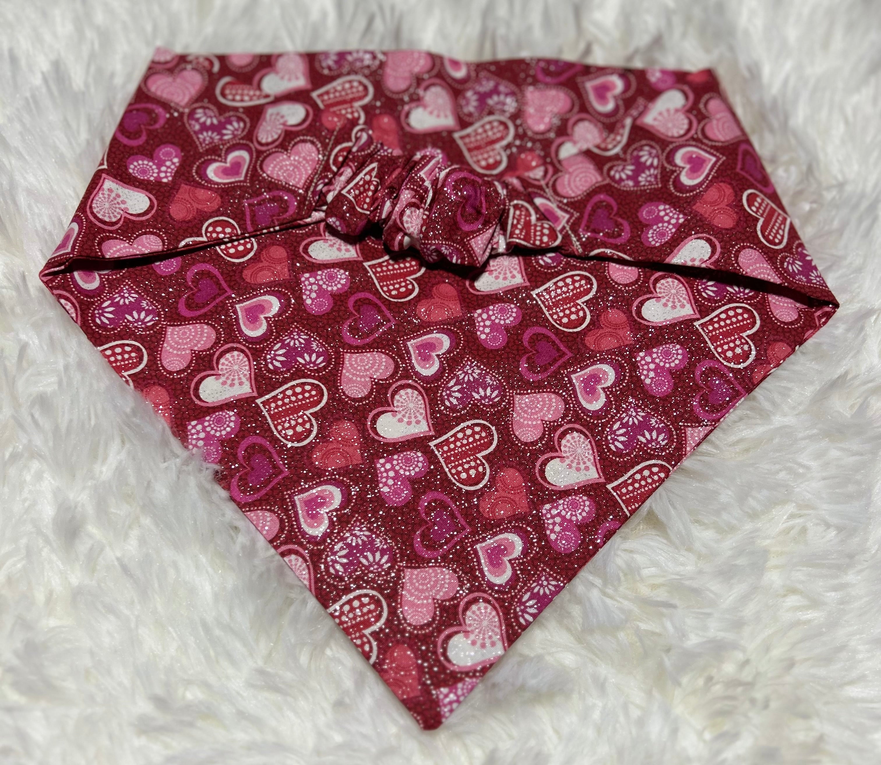Pink/Red Sparkle Hearts Valentine Scrunchie Pet Bandana