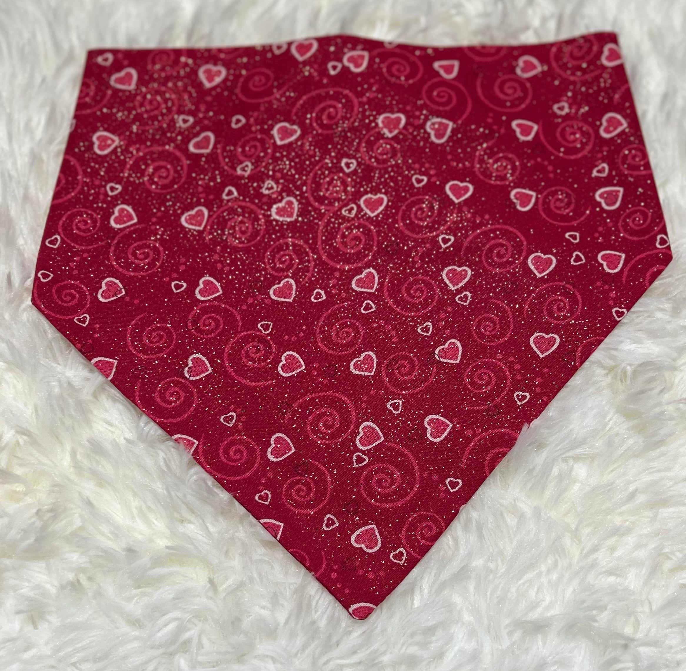 Red Sparkle Hearts Valentine Scrunchie Pet Bandana