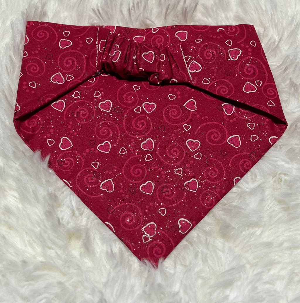 Red Sparkle Hearts Valentine Scrunchie Pet Bandana