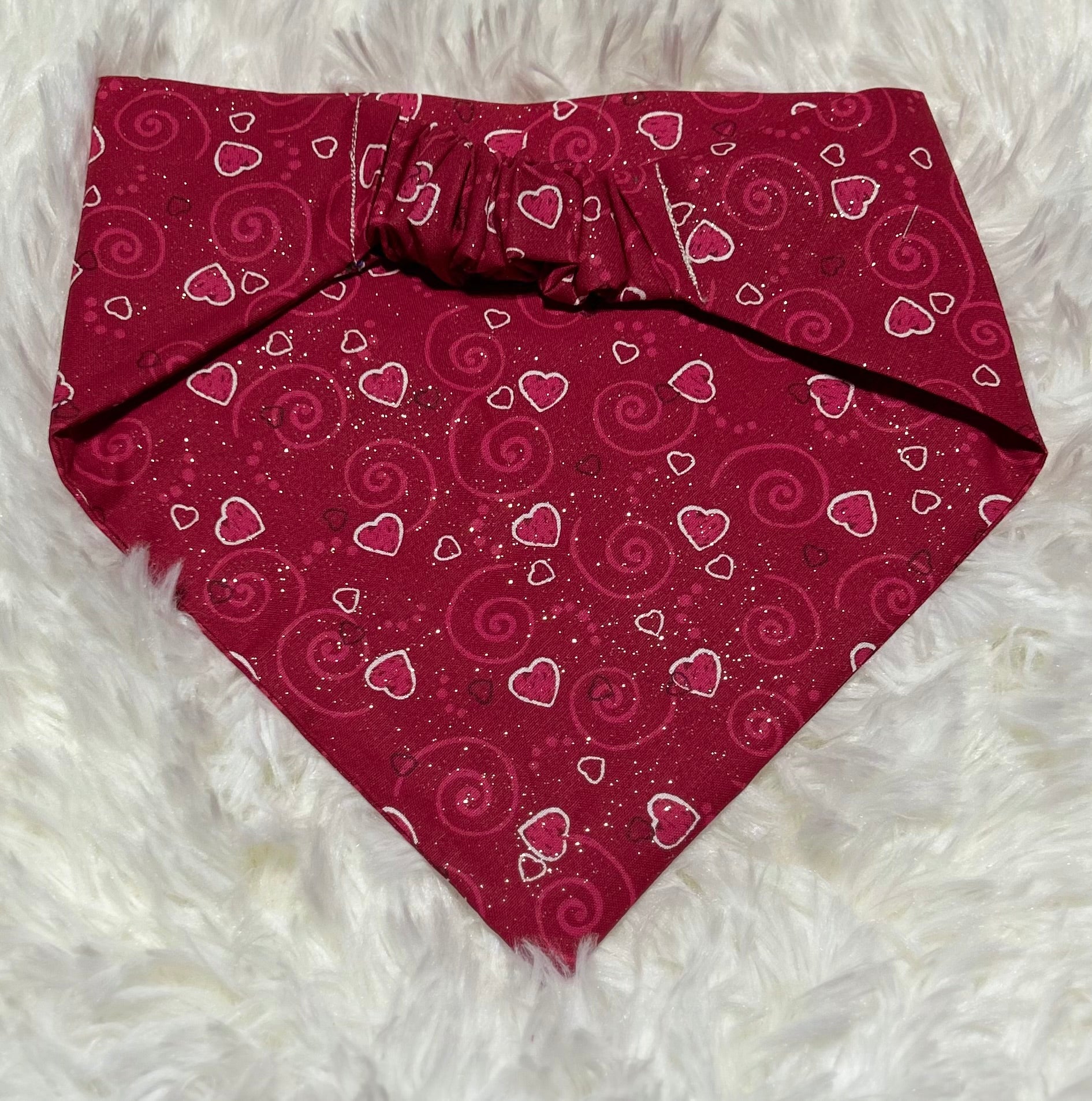 Red Sparkle Hearts Valentine Scrunchie Pet Bandana