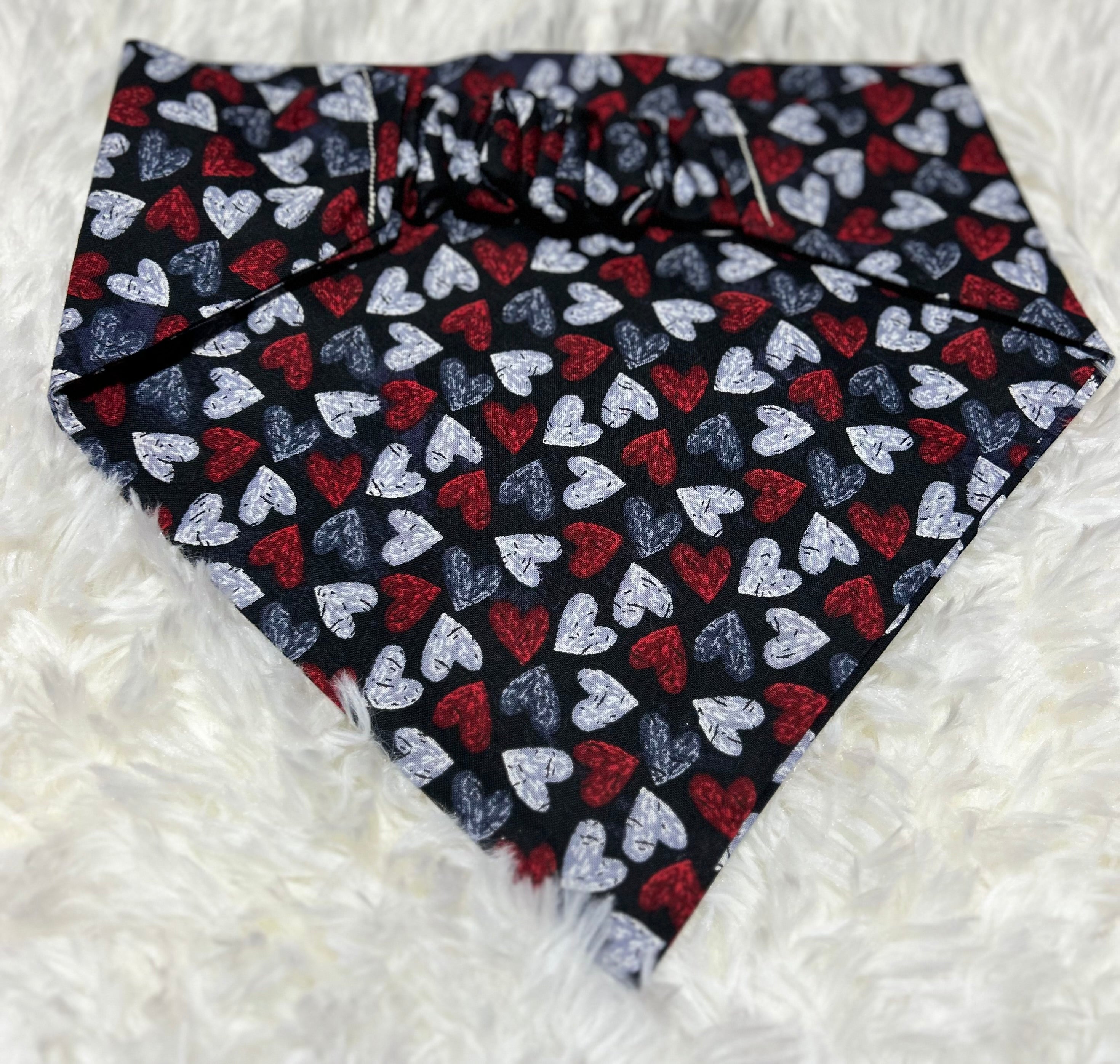 Black Chalk Hearts Valentine Scrunchie Pet Bandana