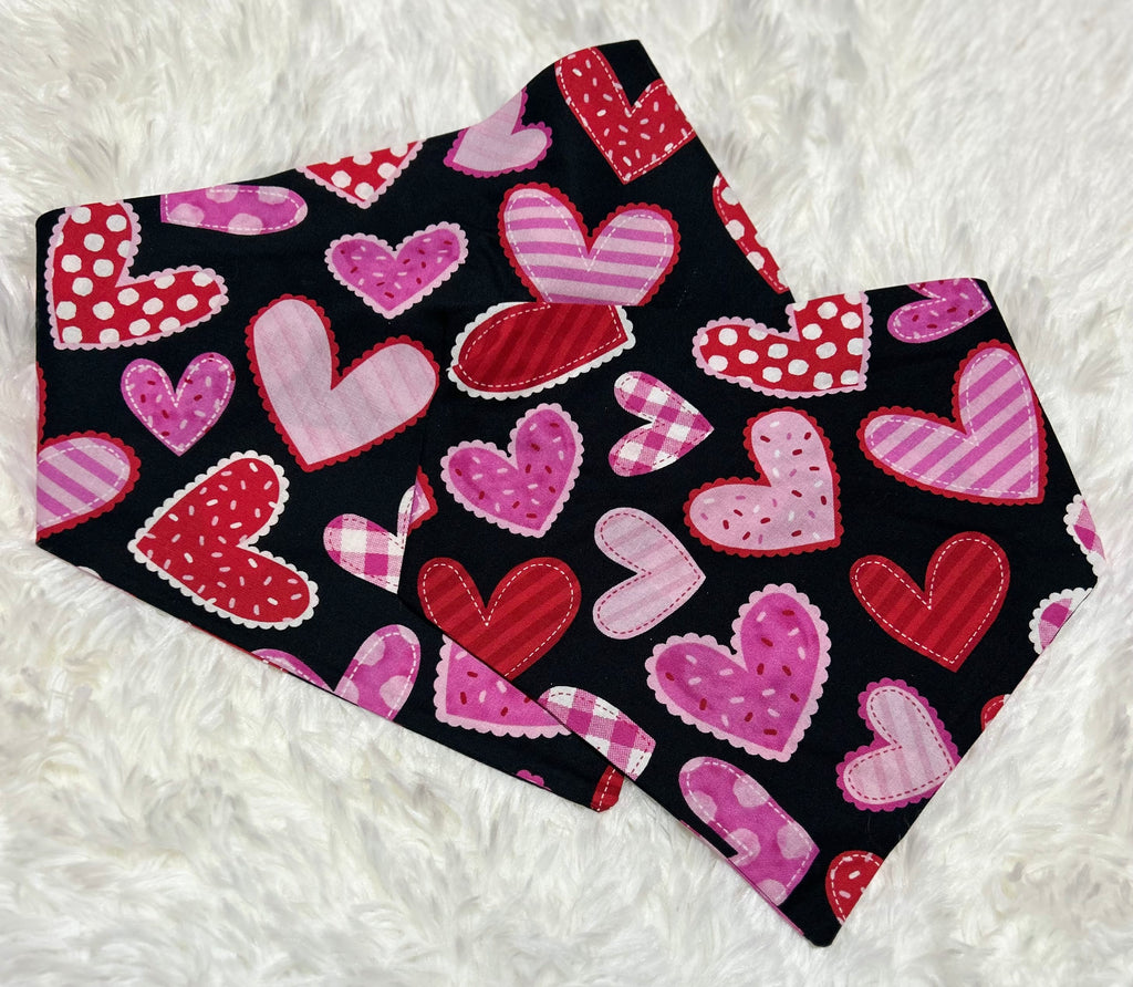 Black with Patchwork Hearts Valentine Scrunchie Pet Bandana
