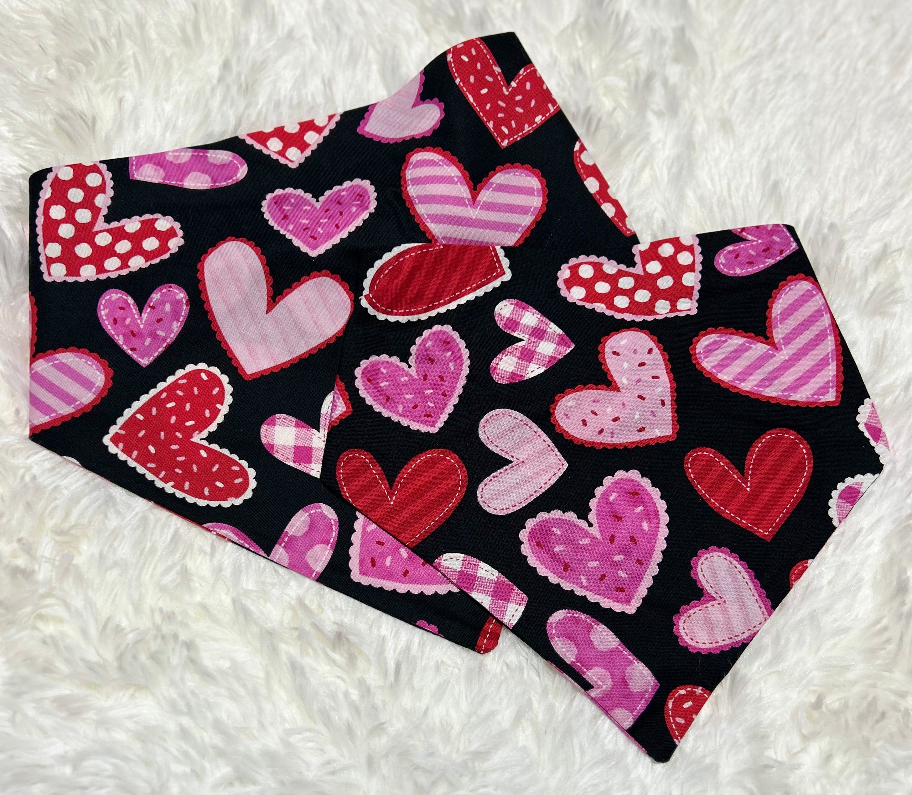Black with Patchwork Hearts Valentine Scrunchie Pet Bandana
