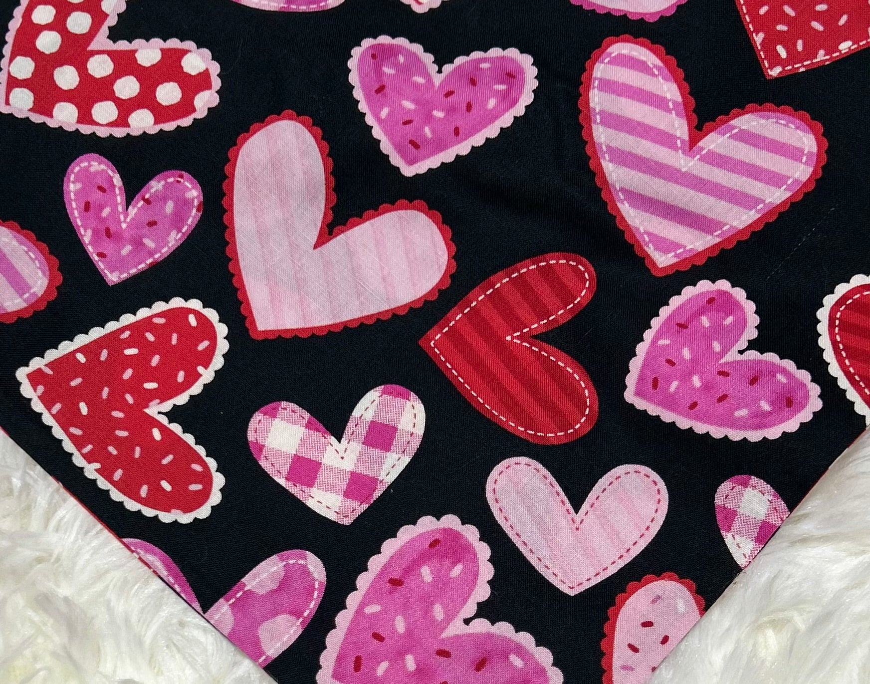 Black with Patchwork Hearts Valentine Scrunchie Pet Bandana