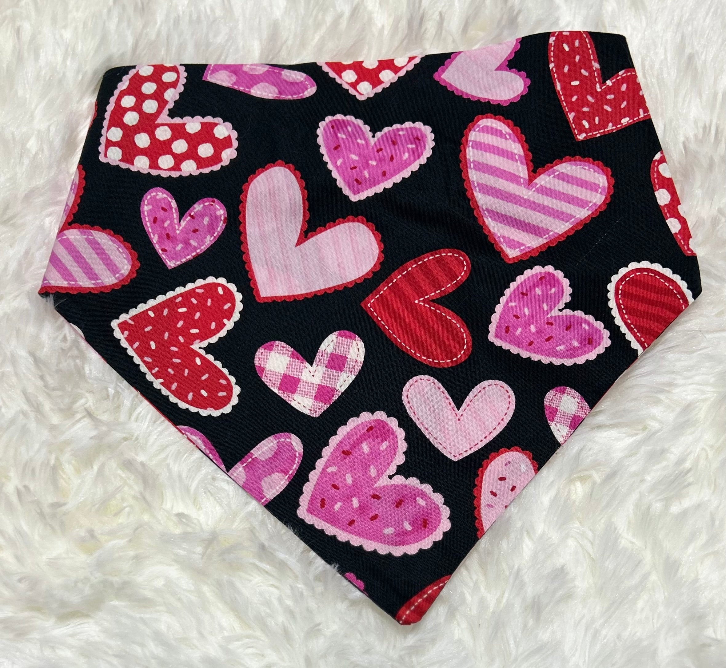 Black with Patchwork Hearts Valentine Scrunchie Pet Bandana