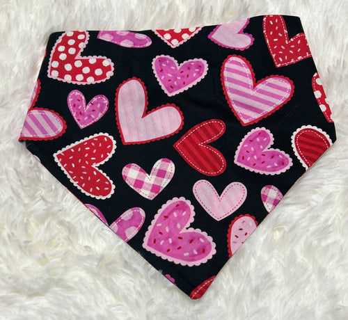 Black with Patchwork Hearts Valentine Scrunchie Pet Bandana