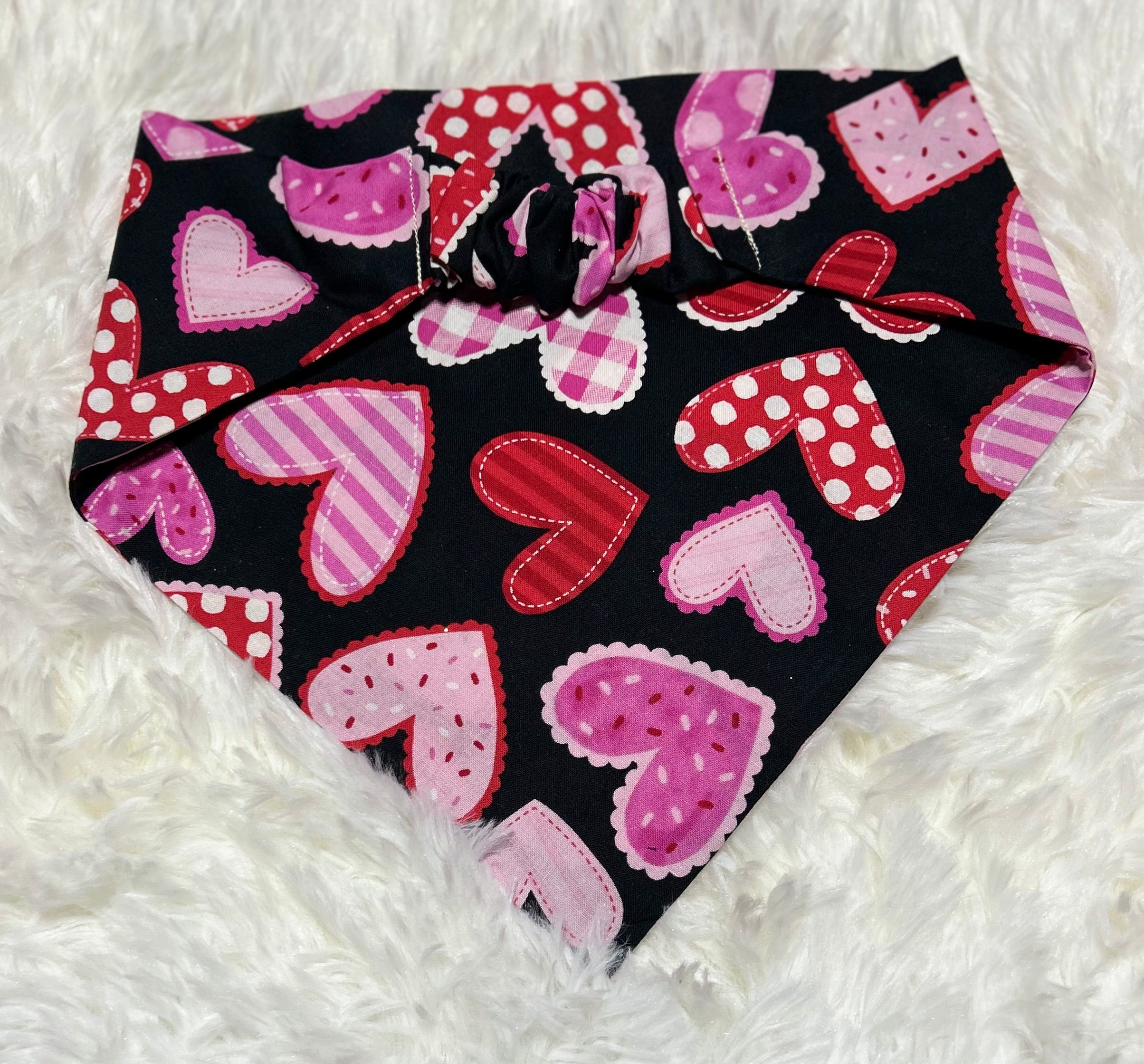 Black with Patchwork Hearts Valentine Scrunchie Pet Bandana