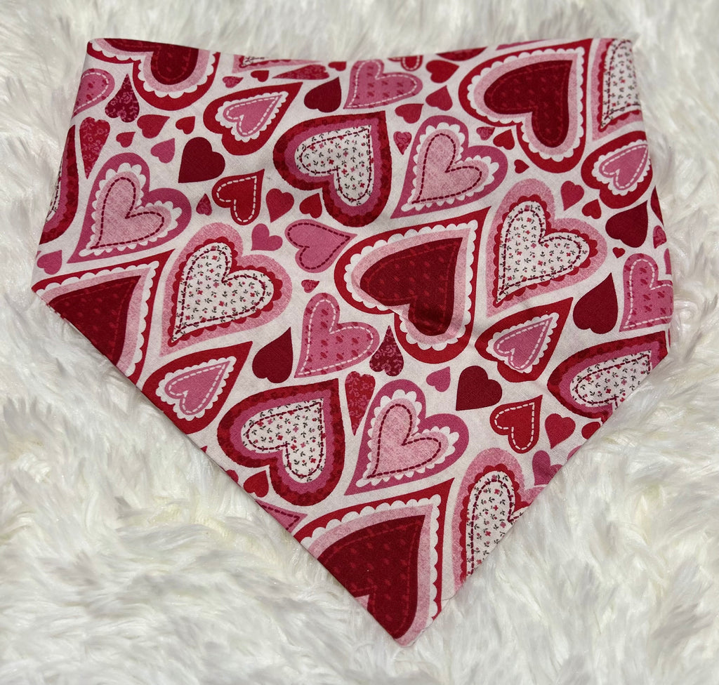 Pink/Red Hearts Outlined Valentine Scrunchie Pet Bandana