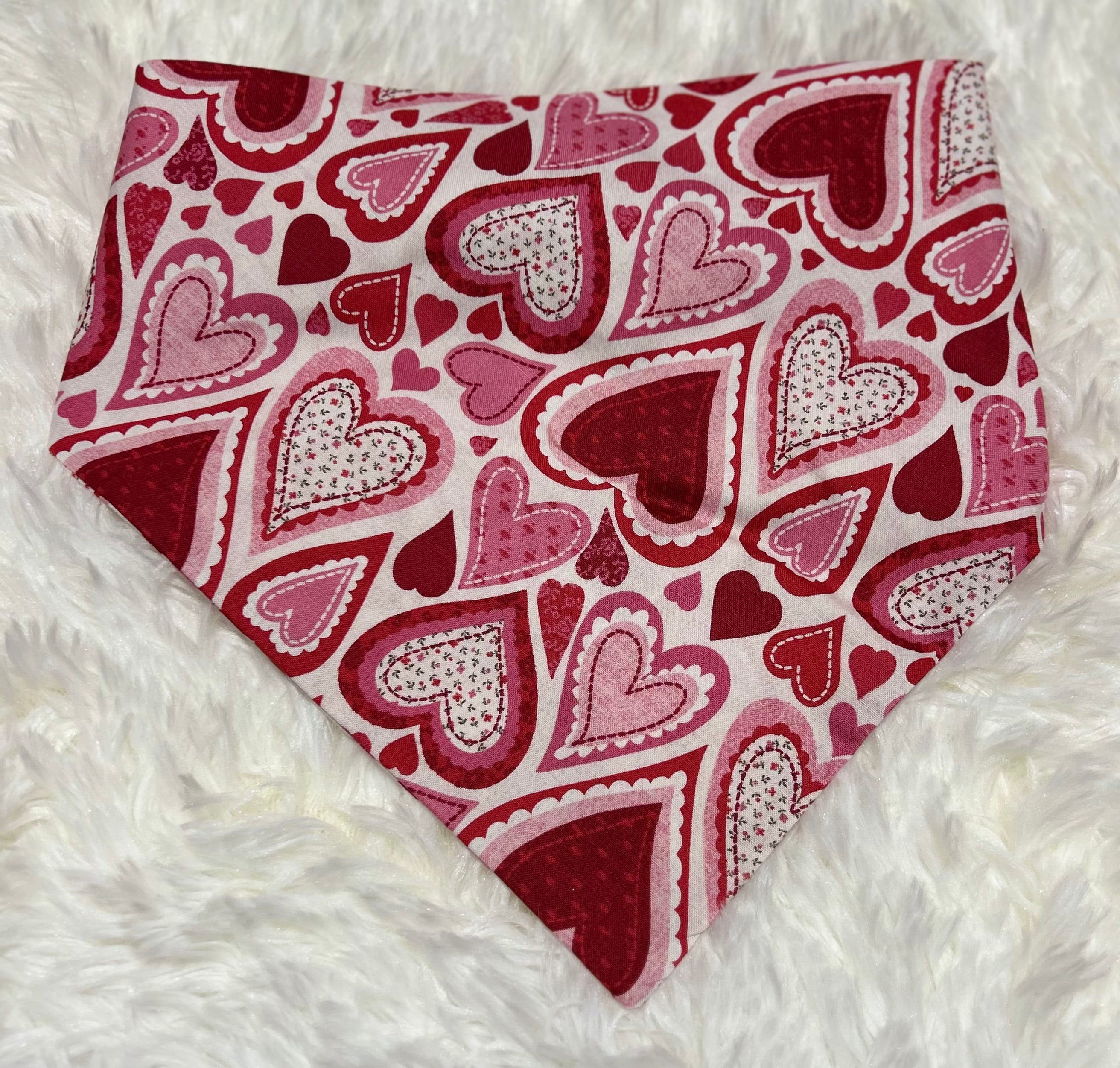 Pink/Red Hearts Outlined Valentine Scrunchie Pet Bandana