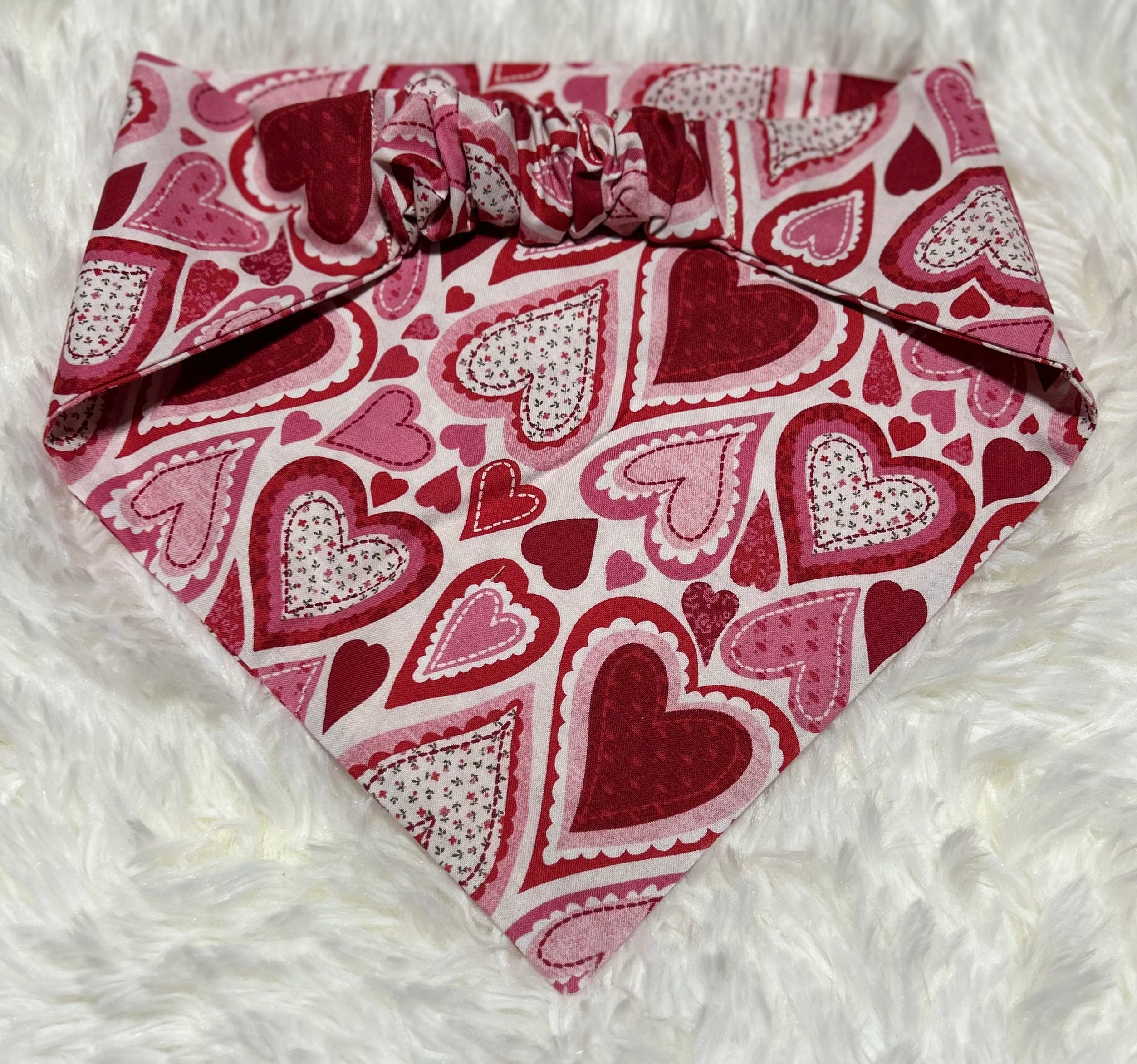 Pink/Red Hearts Outlined Valentine Scrunchie Pet Bandana