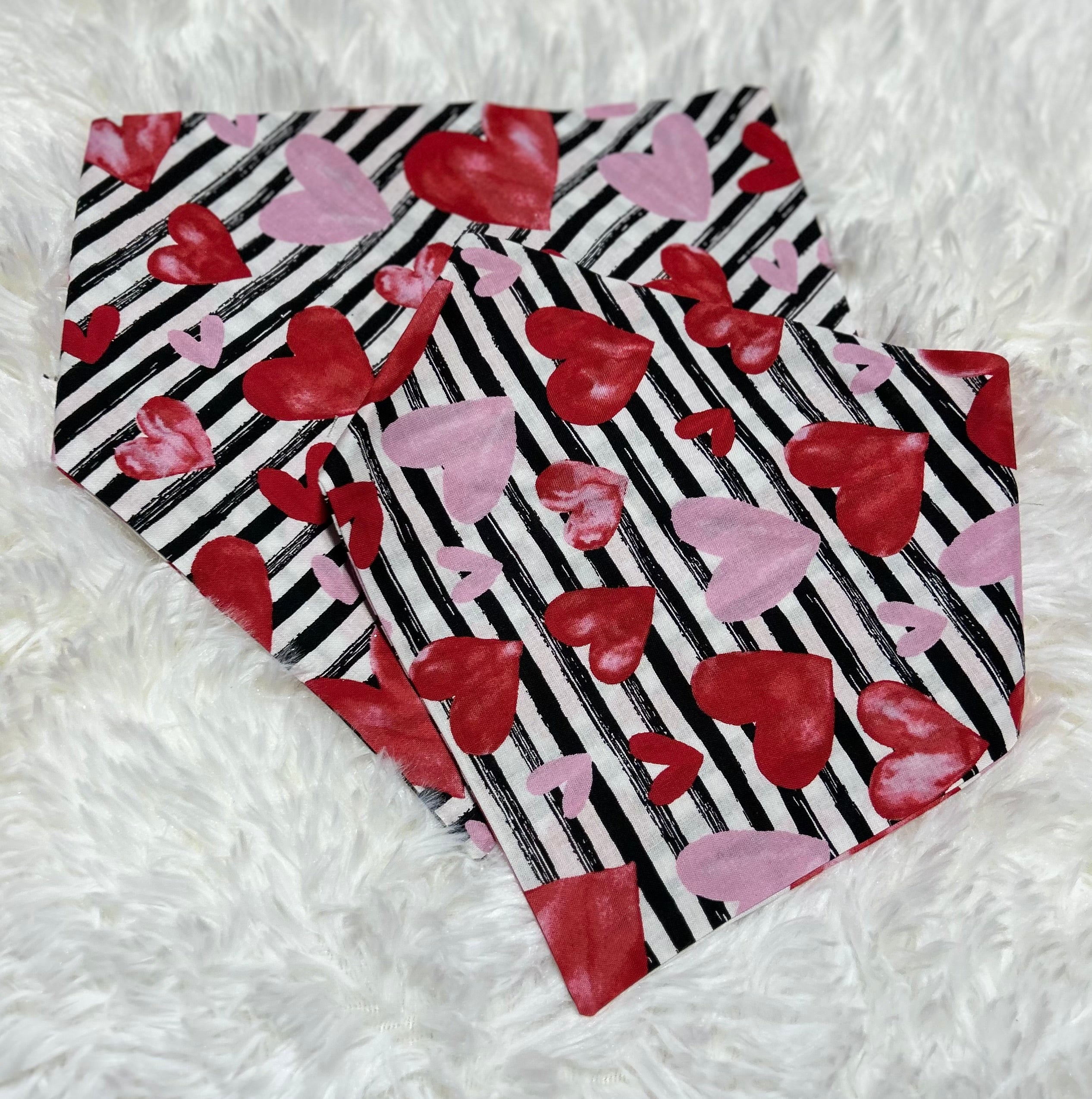 Hearts with Black Stripes Valentine Scrunchie Pet Bandana