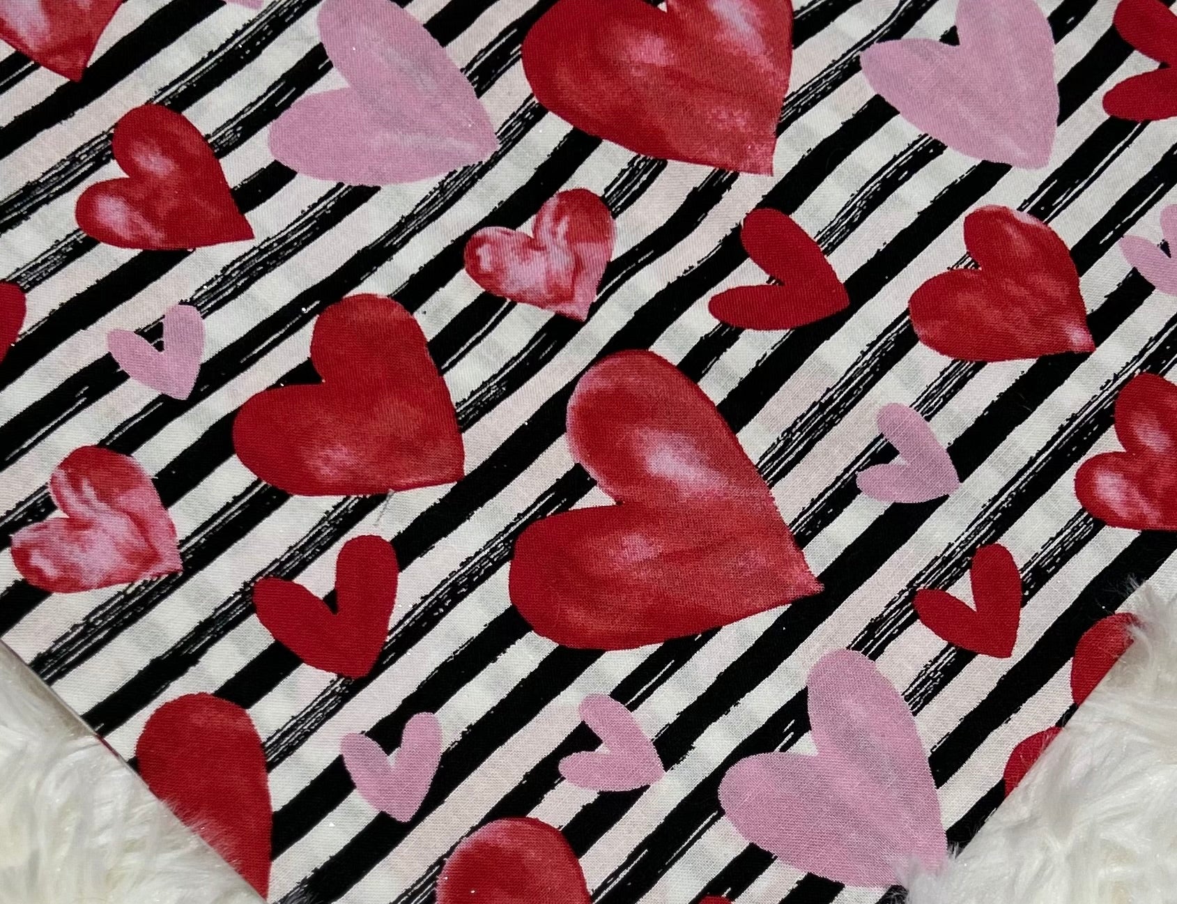 Hearts with Black Stripes Valentine Scrunchie Pet Bandana