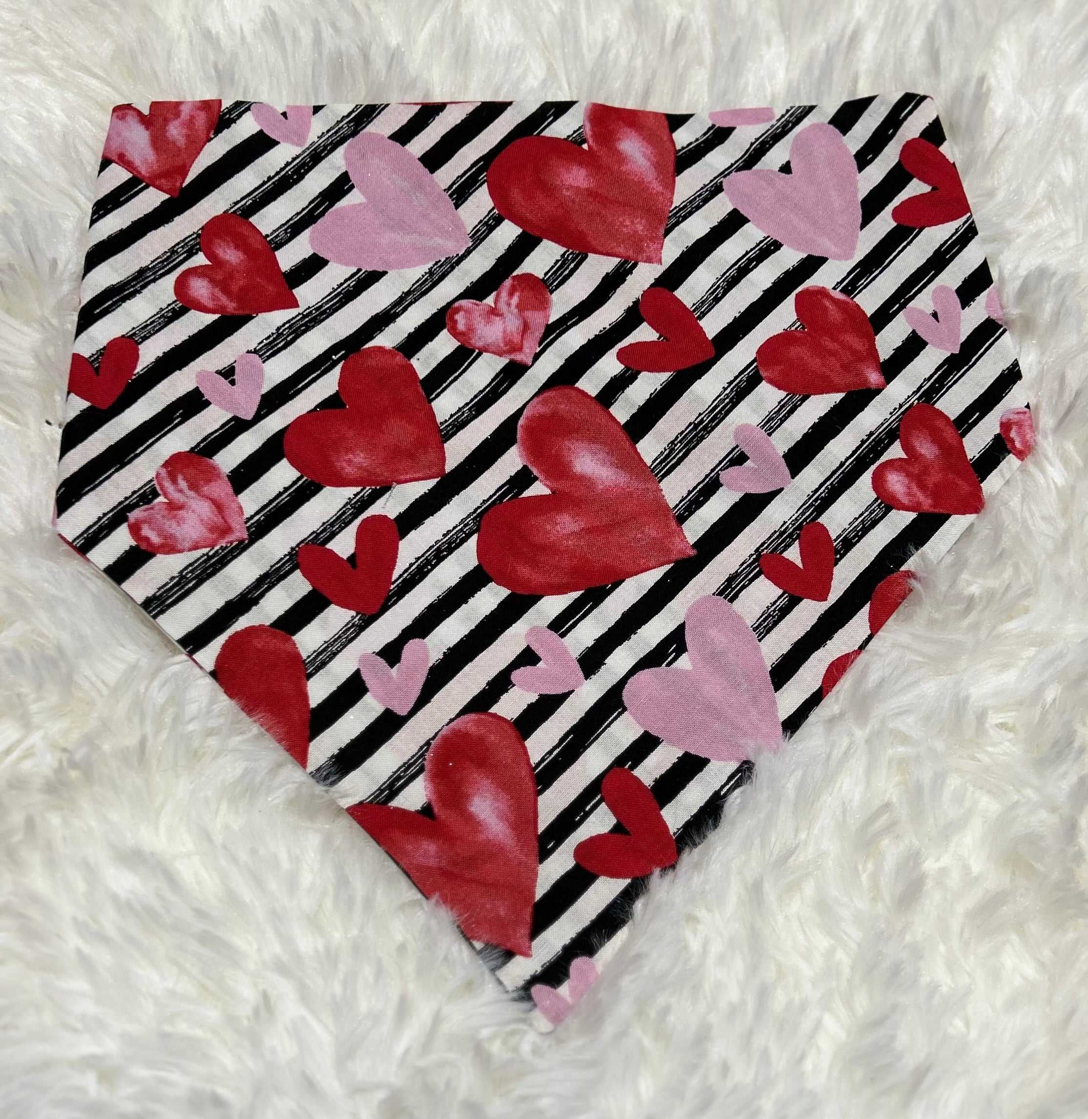 Hearts with Black Stripes Valentine Scrunchie Pet Bandana