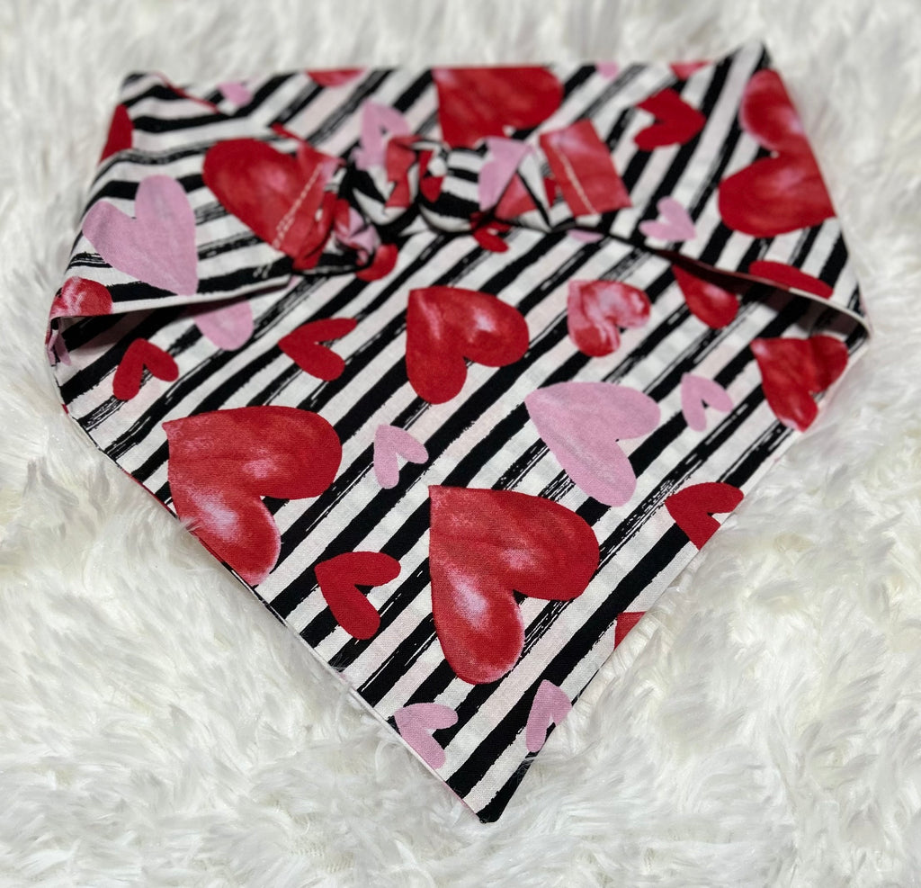 Hearts with Black Stripes Valentine Scrunchie Pet Bandana
