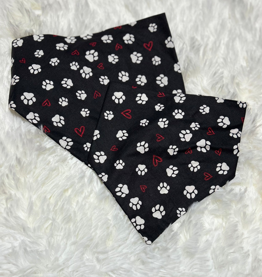 Black Hearts with Paws Valentine Scrunchie Pet Bandana