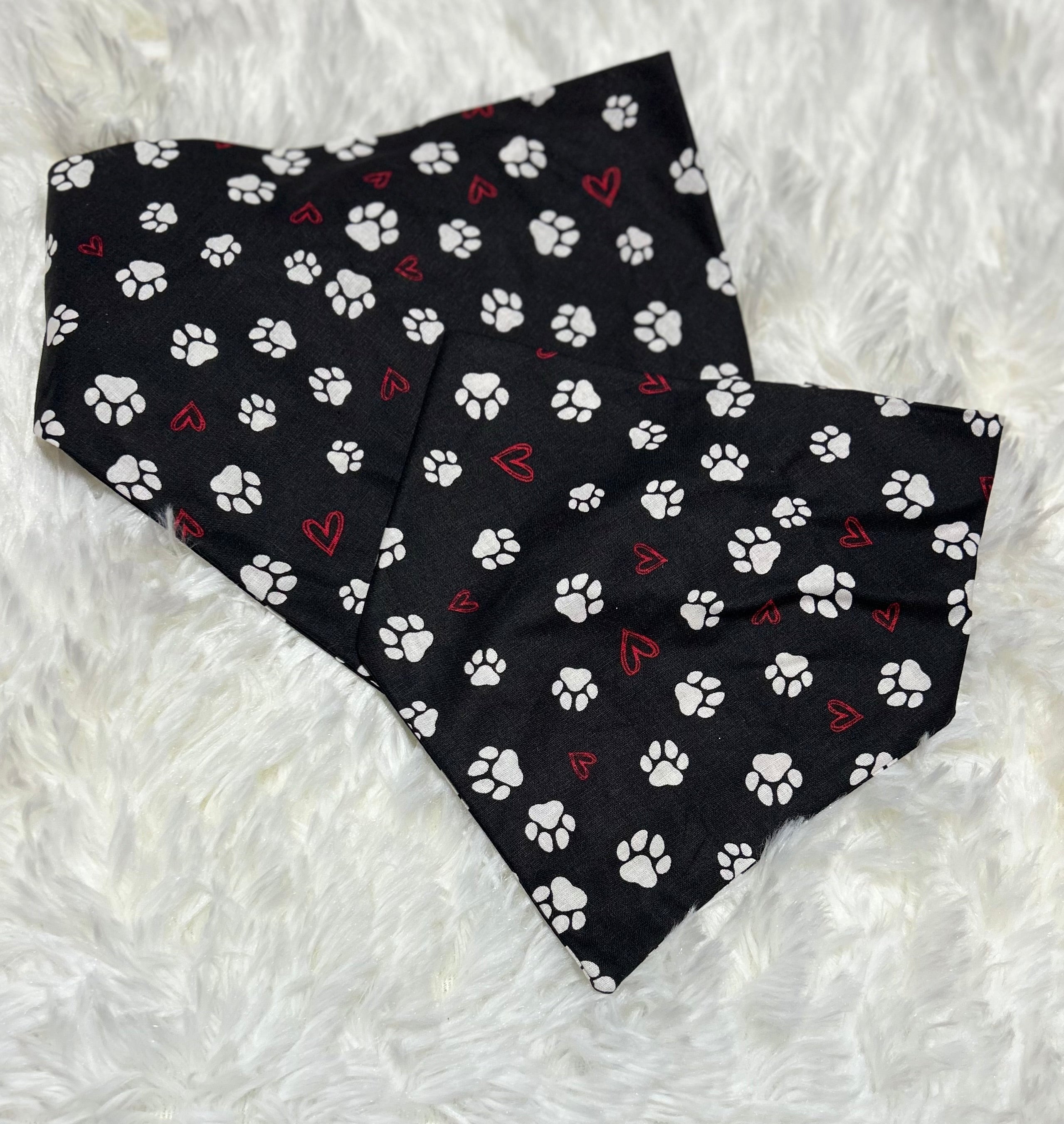 Black Hearts with Paws Valentine Scrunchie Pet Bandana