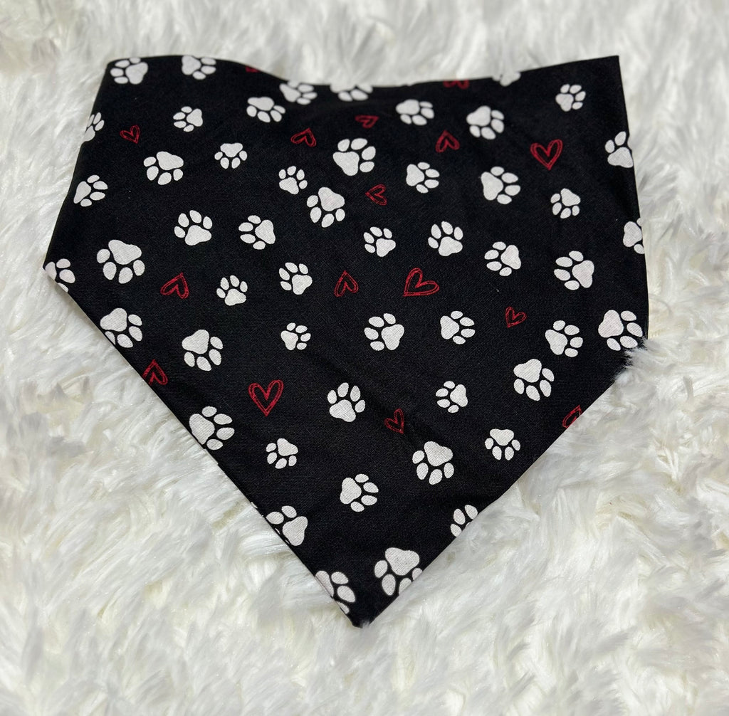 Black Hearts with Paws Valentine Scrunchie Pet Bandana