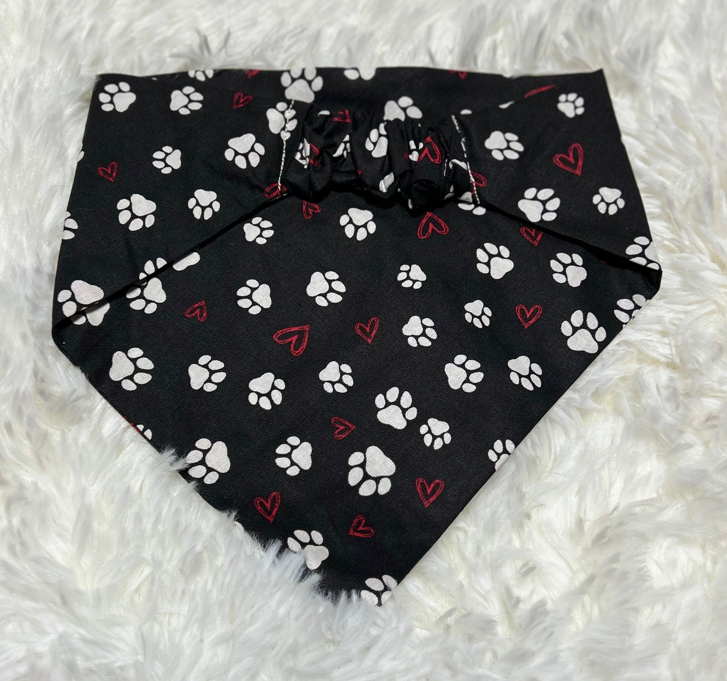 Black Hearts with Paws Valentine Scrunchie Pet Bandana