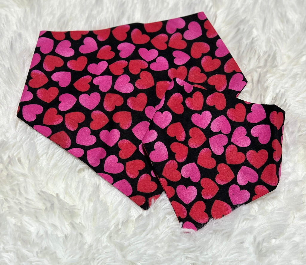 Black with Hearts Valentine Scrunchie Pet Bandana