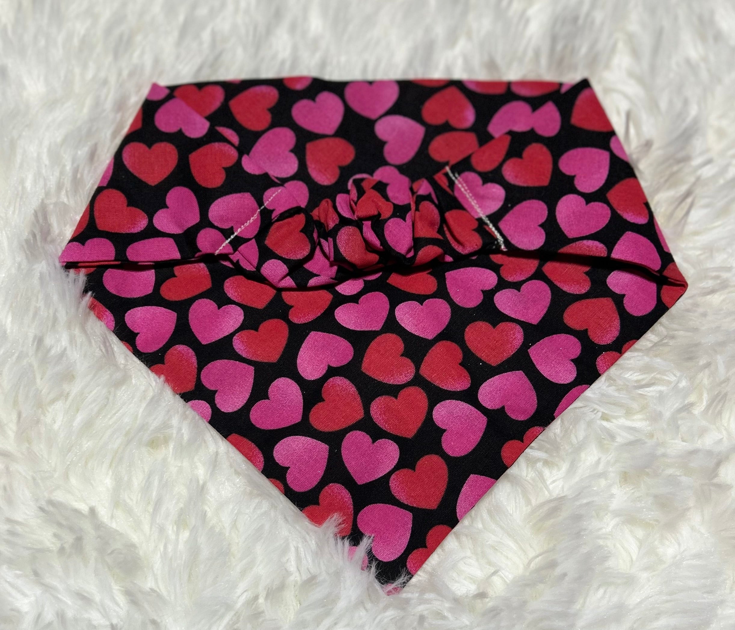 Black with Hearts Valentine Scrunchie Pet Bandana