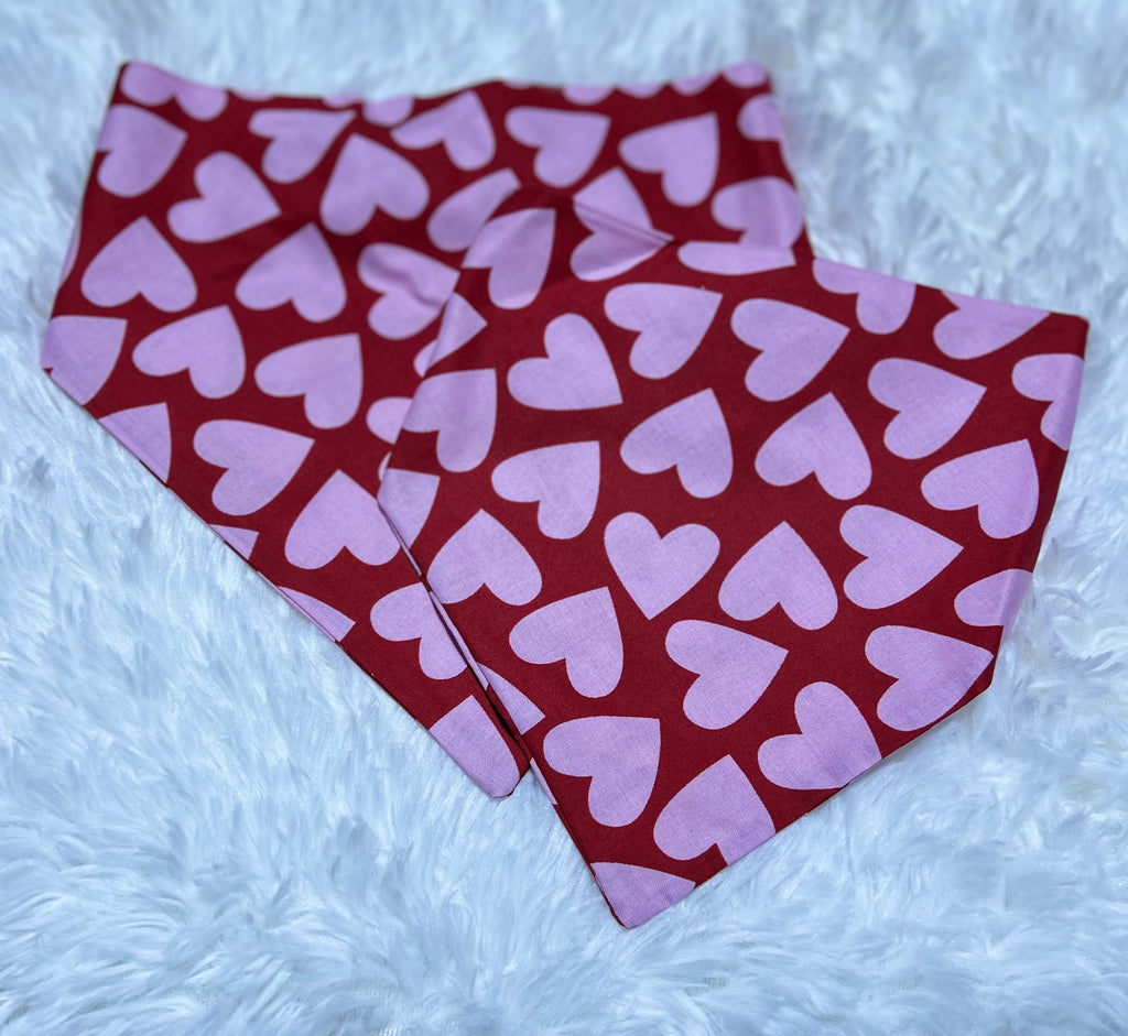Red with Pink Hearts Valentine Scrunchie Pet Bandana