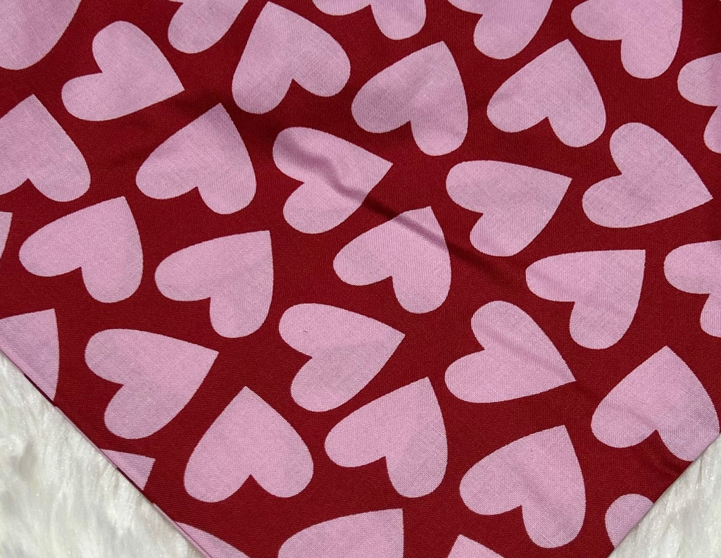 Red with Pink Hearts Valentine Scrunchie Pet Bandana