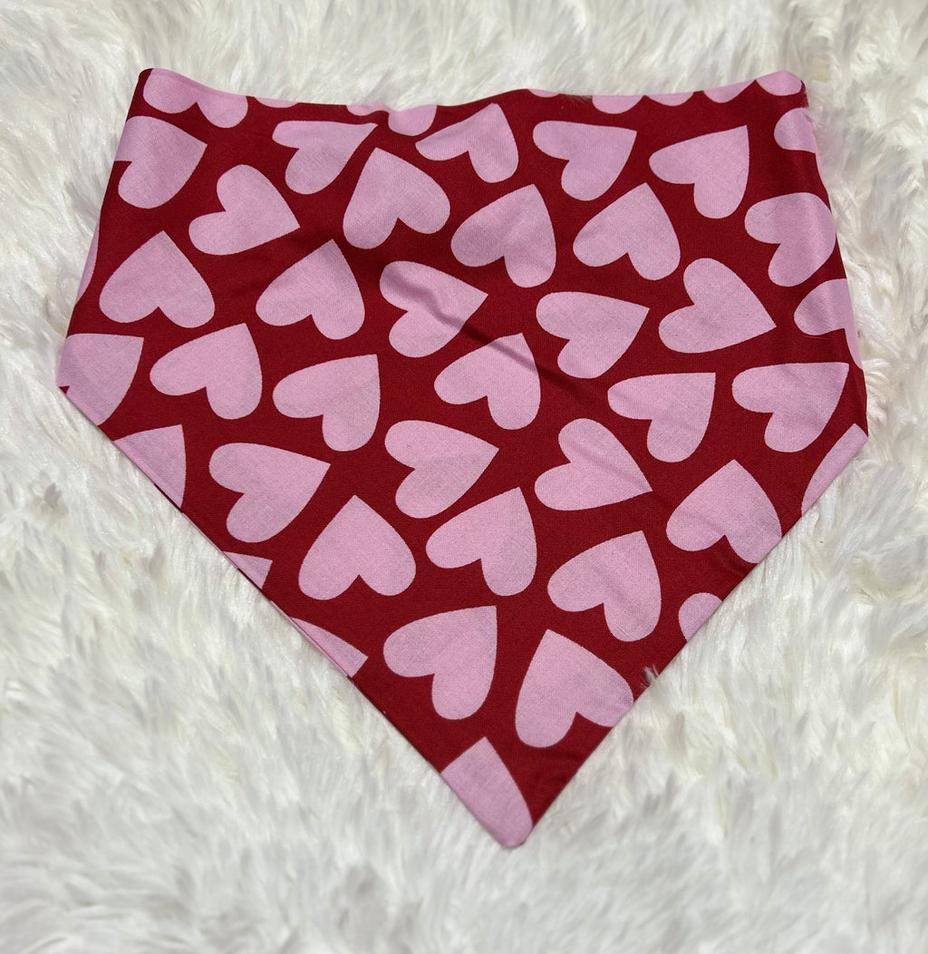 Red with Pink Hearts Valentine Scrunchie Pet Bandana