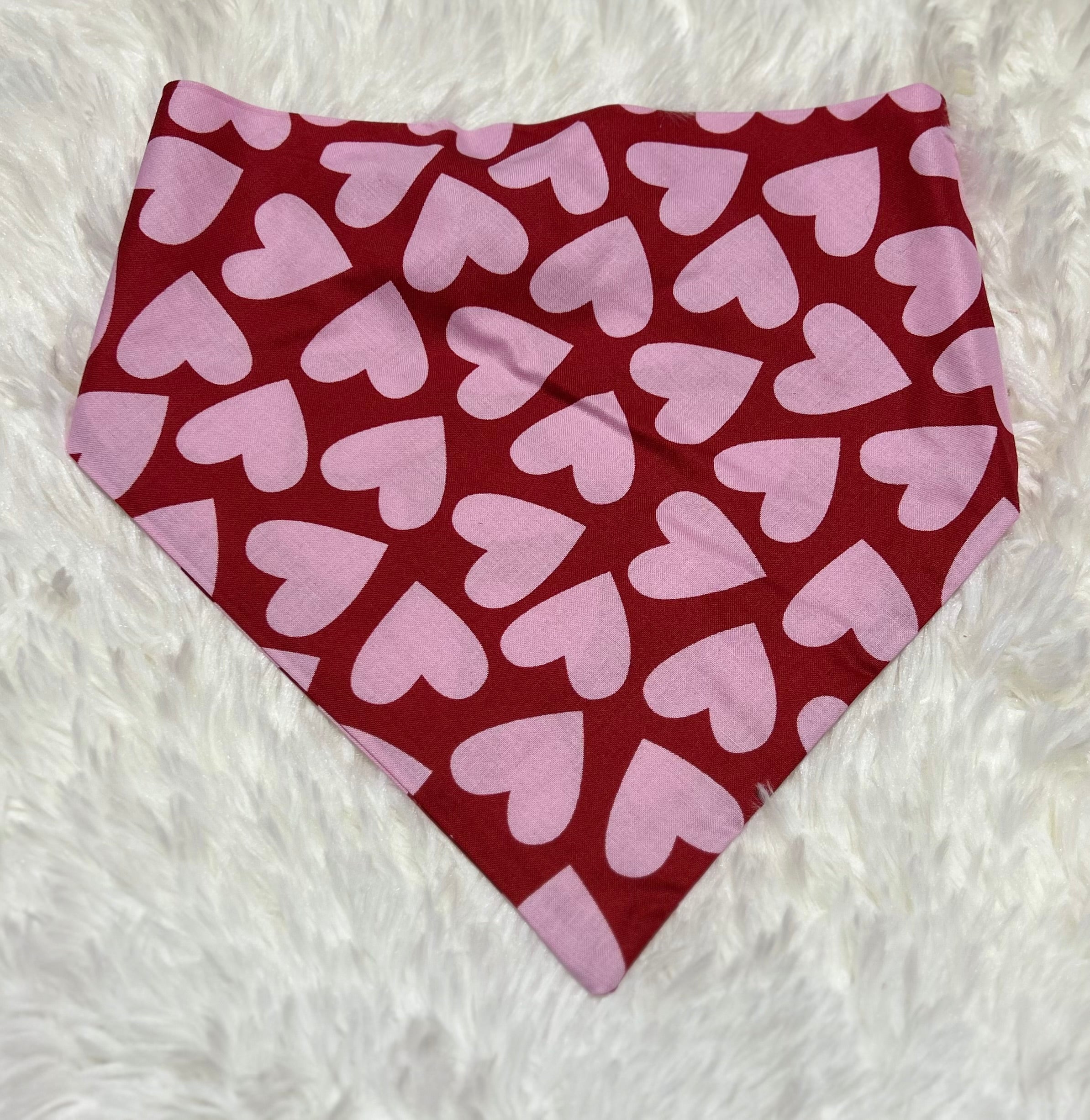 Red with Pink Hearts Valentine Scrunchie Pet Bandana