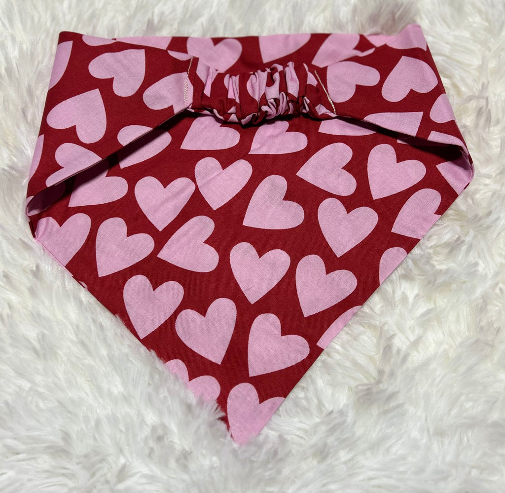 Red with Pink Hearts Valentine Scrunchie Pet Bandana