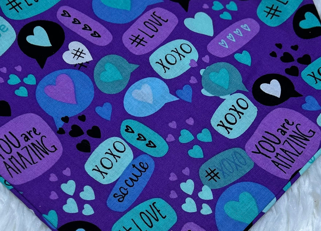 Purple Sayings Valentine Scrunchie Pet Bandana