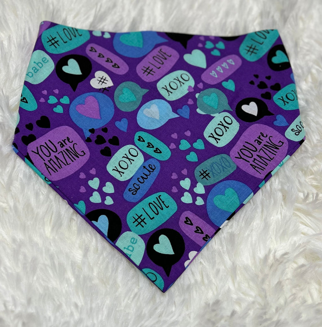 Purple Sayings Valentine Scrunchie Pet Bandana