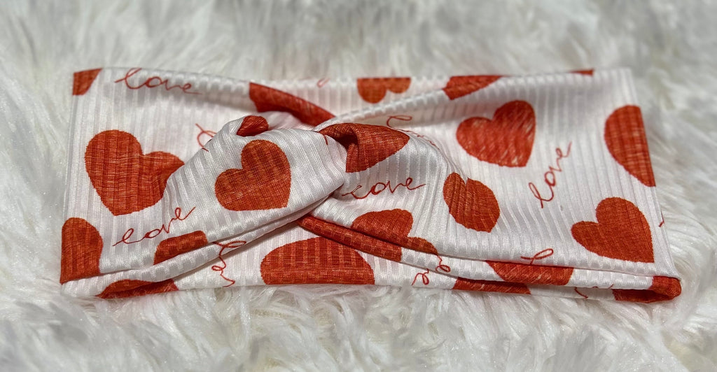 White with Love Hearts Valentine Headband