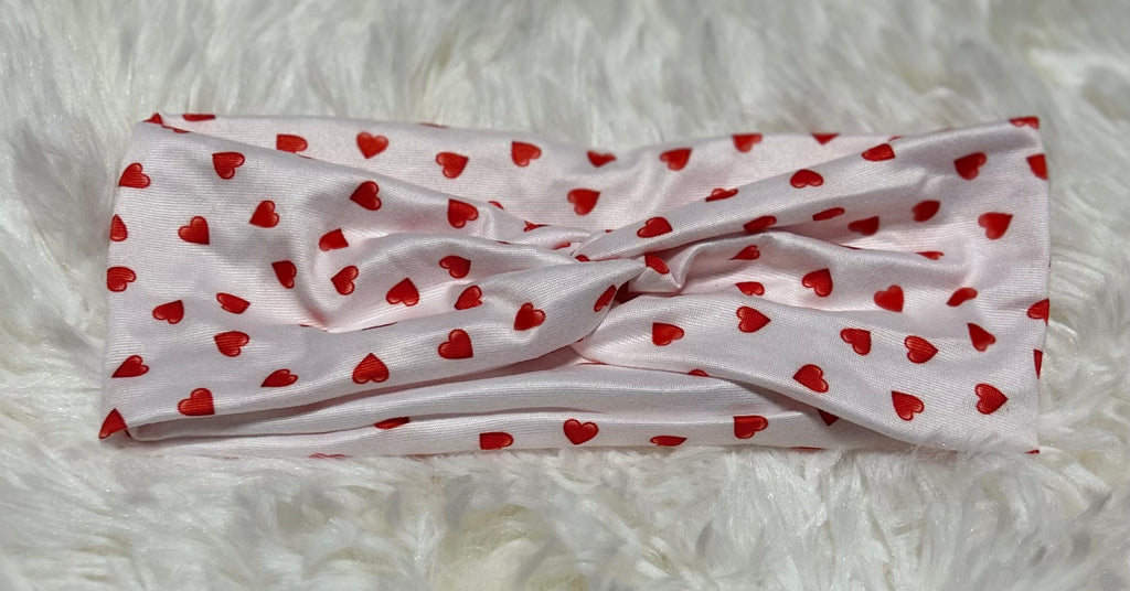 White with Tiny Red Hearts Valentine Headband