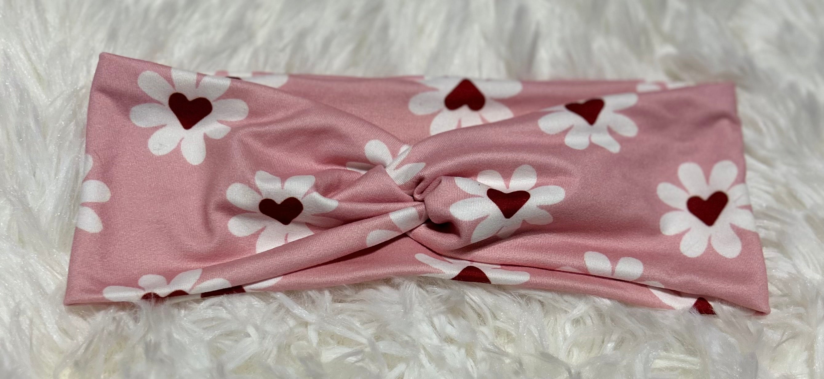 Pink with Heart Flowers Valentine Headband