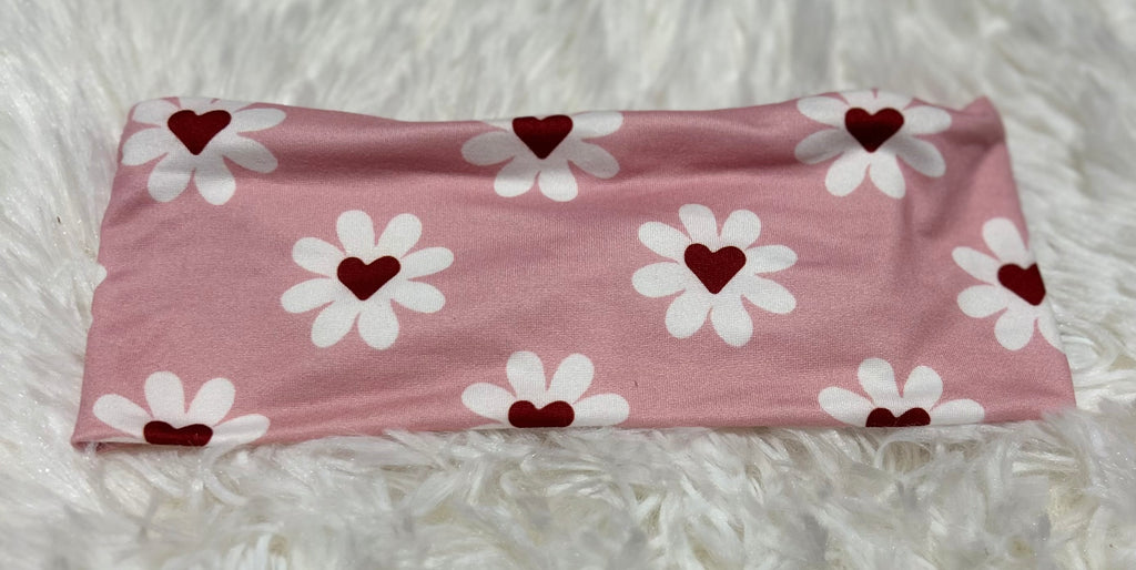 Pink with Heart Flowers Valentine Headband