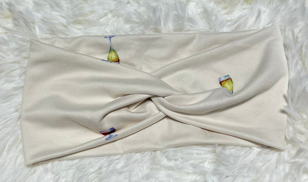Wine Gkasses Cream Headband