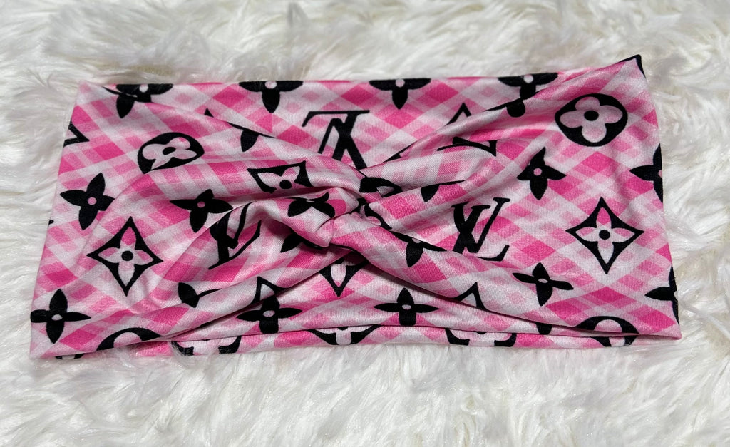 Pink Plaid LV Headband