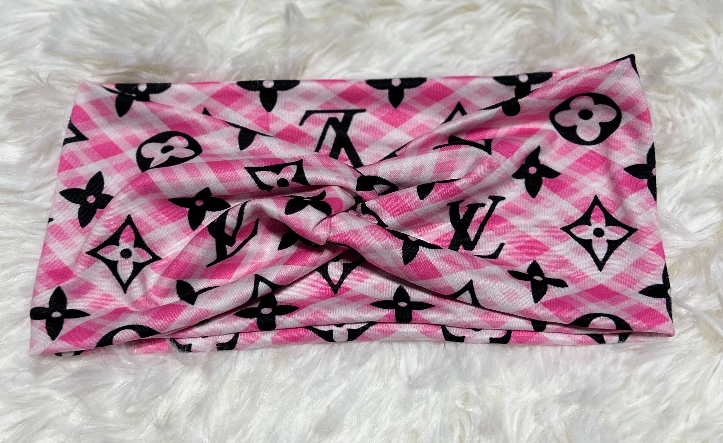 Pink Plaid LV Headband