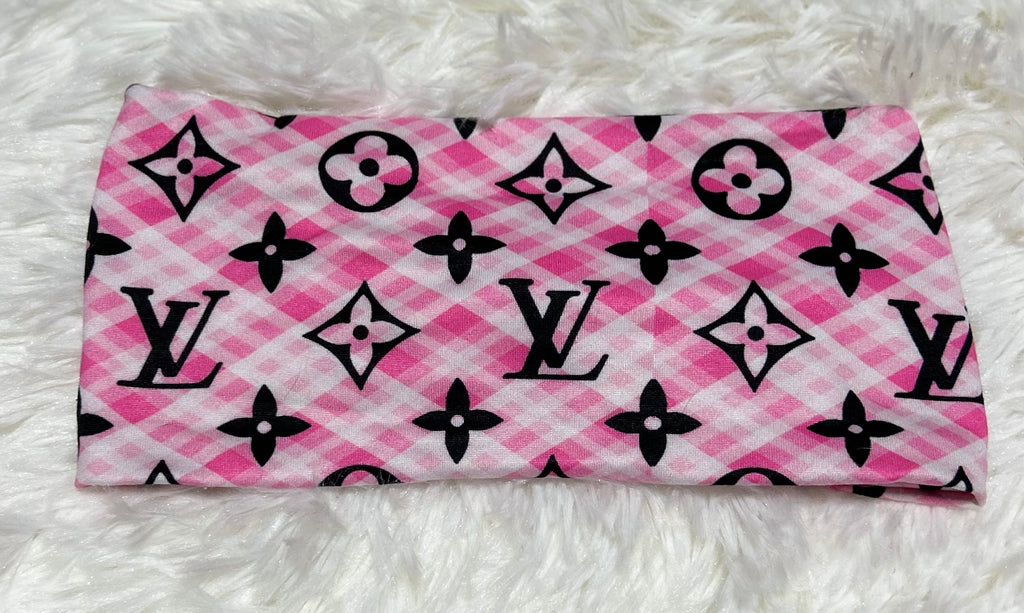 Pink Plaid LV Headband