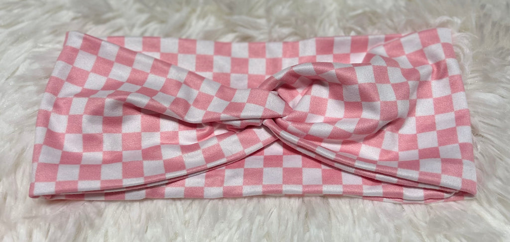 Light Pink and White Checker Print Headband