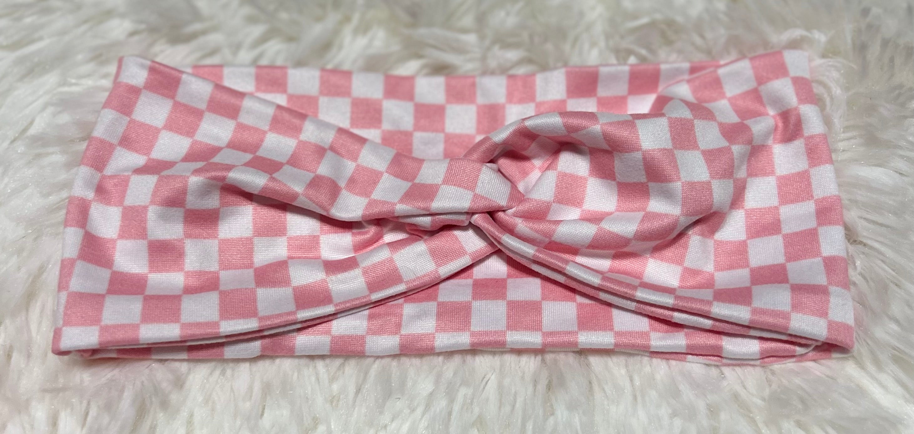 Light Pink and White Checker Print Headband