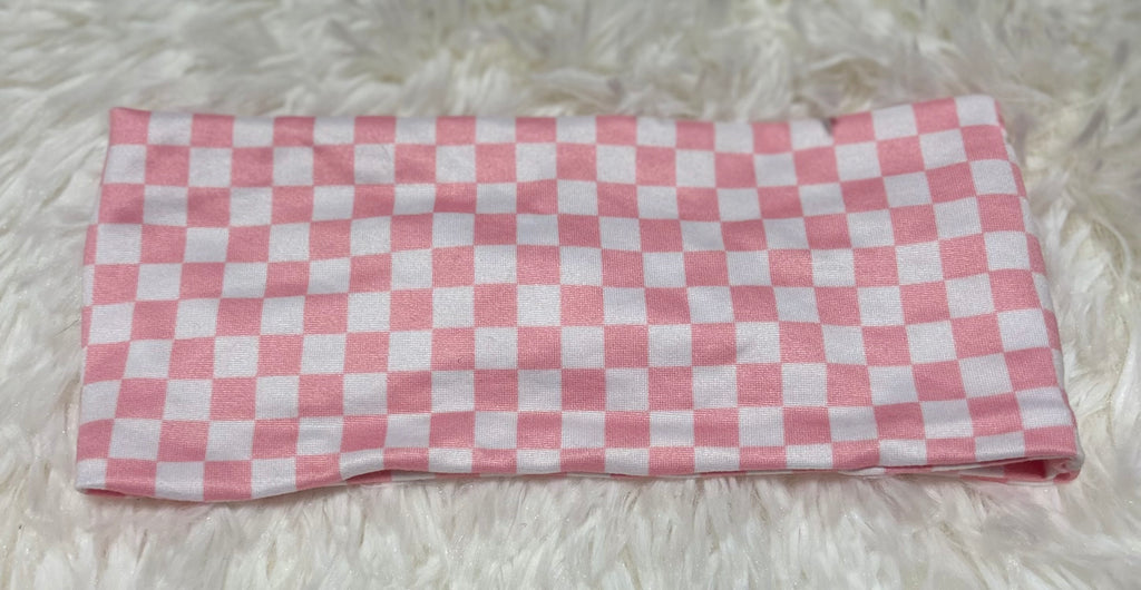 Light Pink and White Checker Print Headband