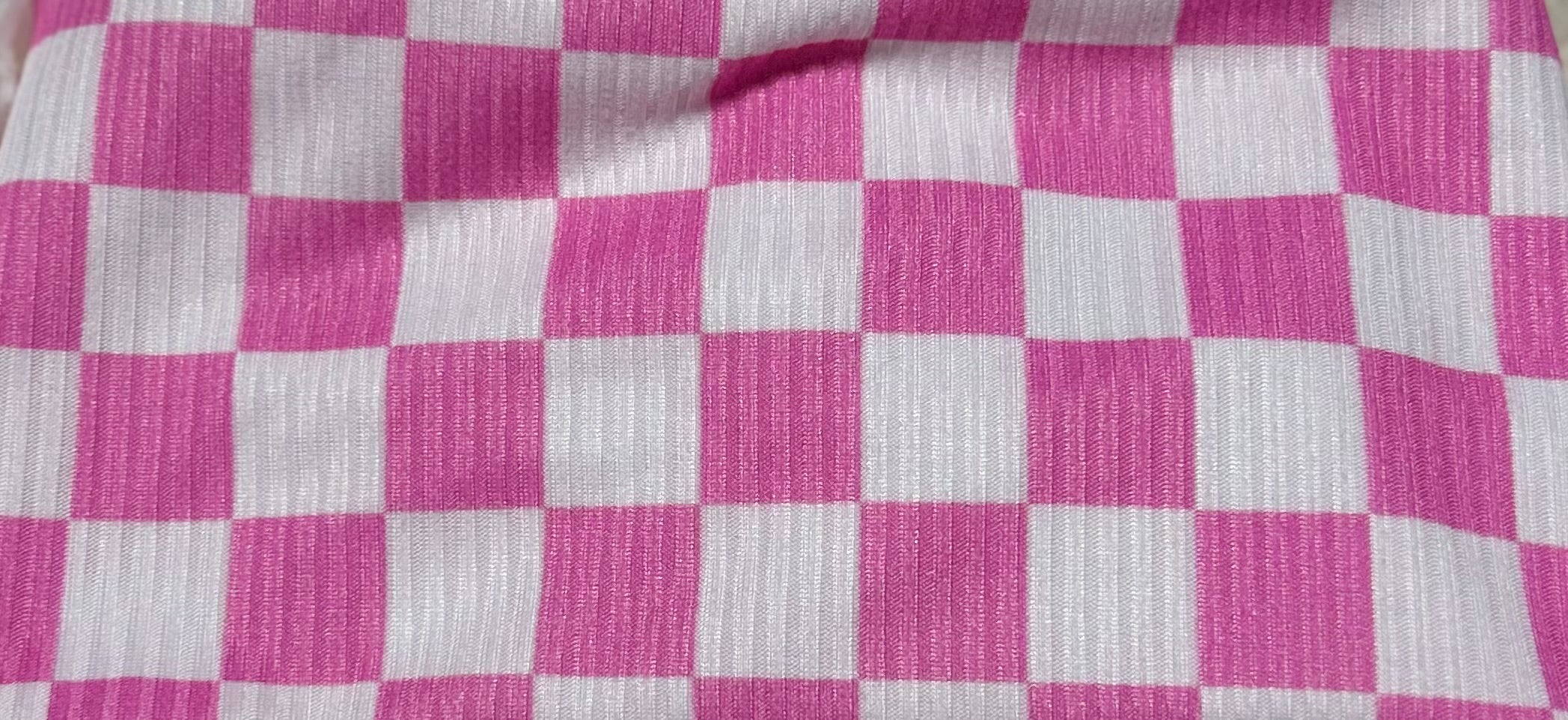 Light Pink and White Checker Print 4x2 Rib Headband