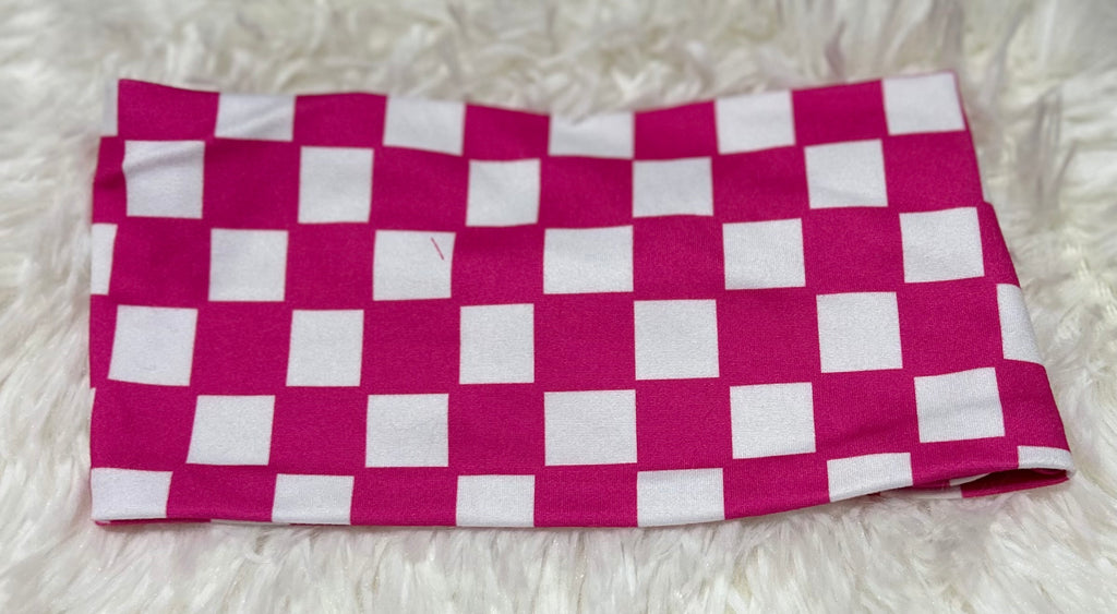 Pink and White Checker Print Headband