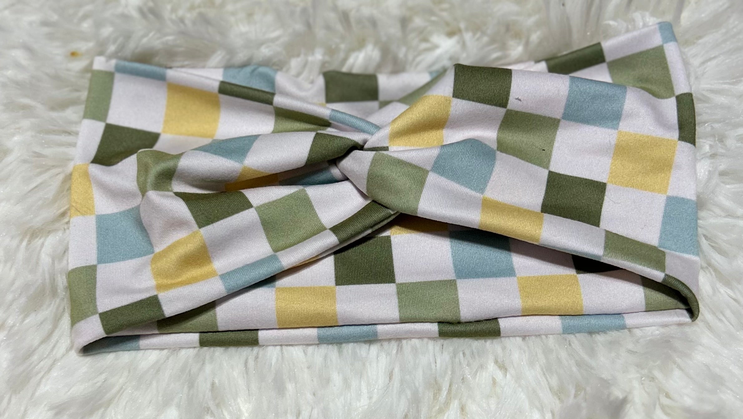 Yellow/Green/Blue/White Checker Print Headband