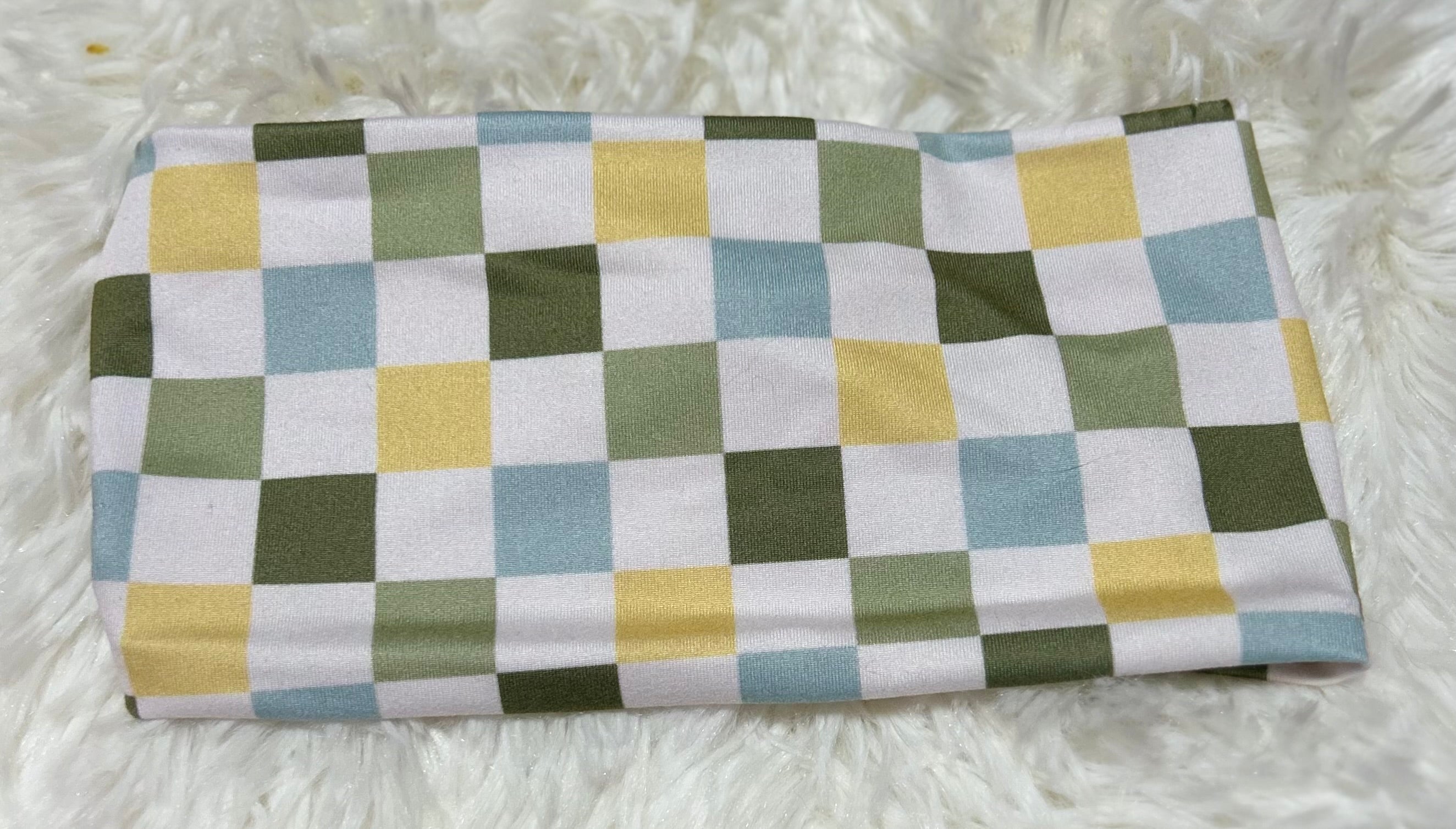 Yellow/Green/Blue/White Checker Print Headband