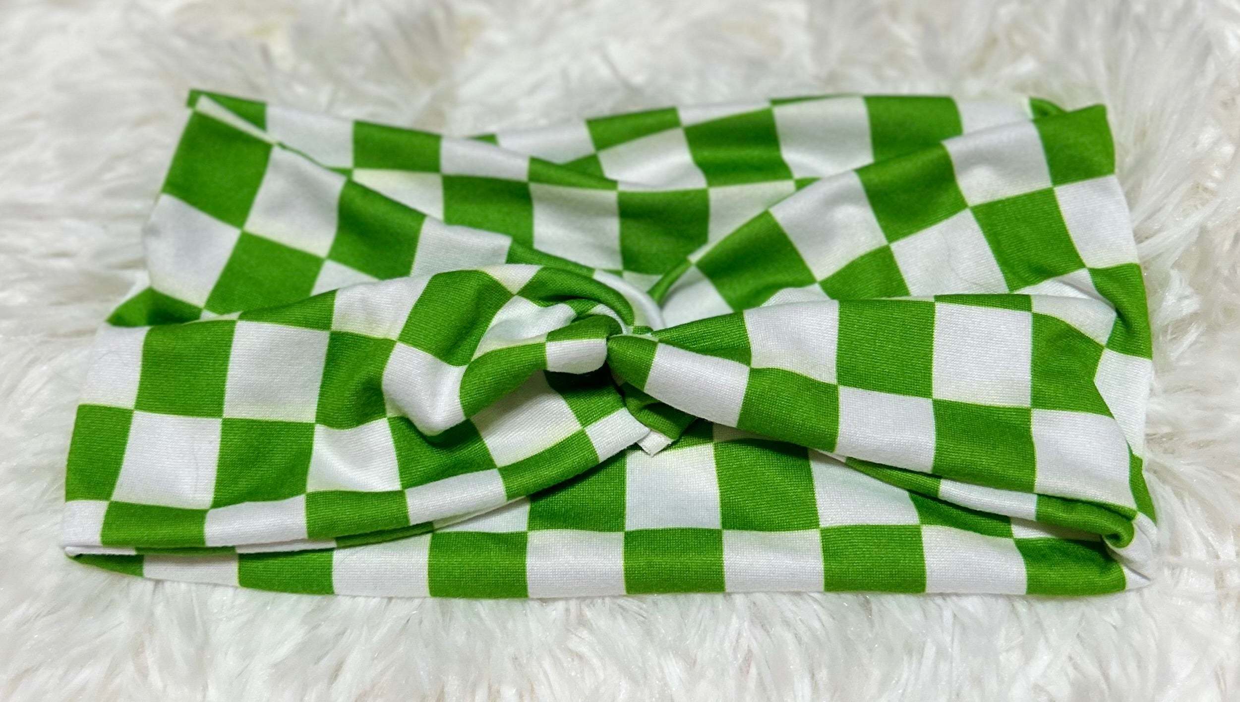 Green and White Checker Print Headband