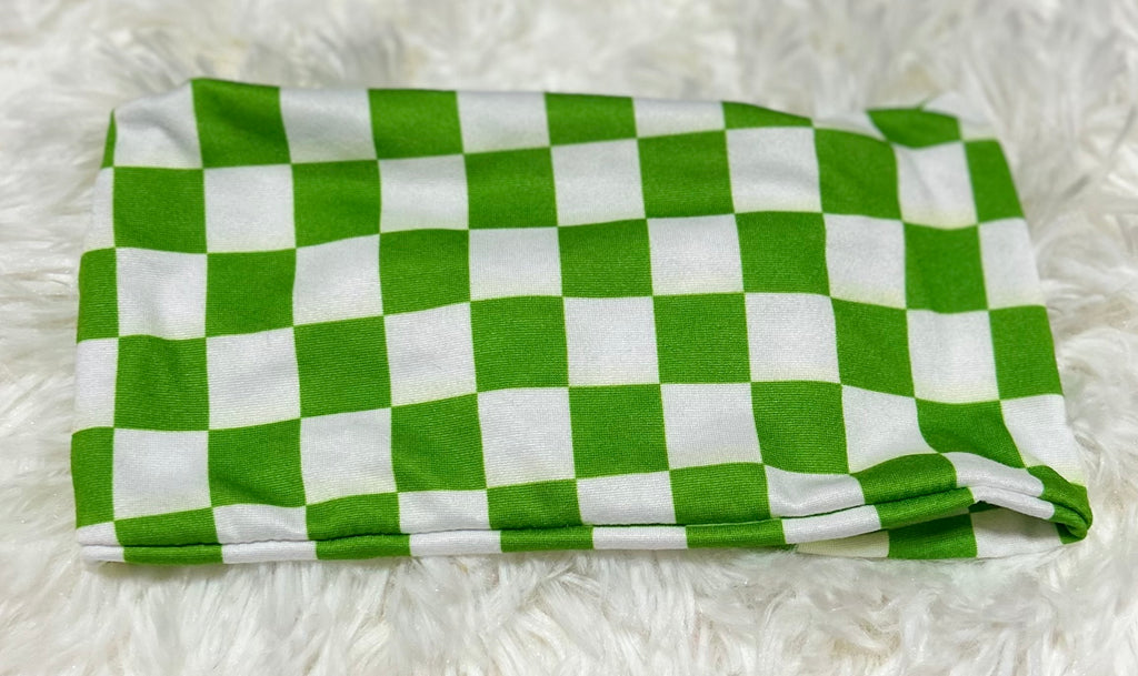 Green and White Checker Print Headband