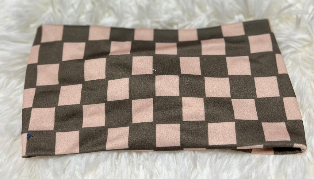 Peach and Olive Checker Print Headband