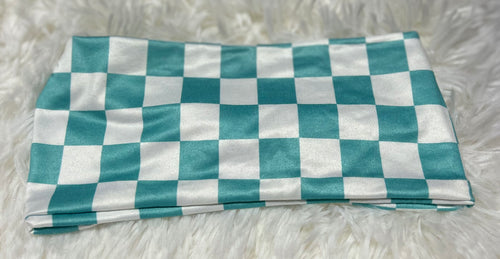 Aqua Blue and White Checker Print Headband